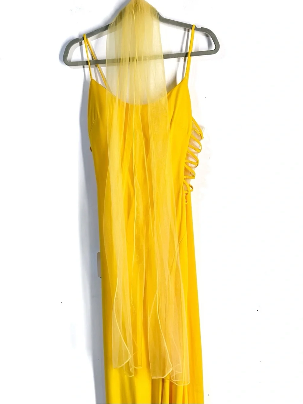 Colors Dress Matte Jersey Strappy Fitted Slit Maxi Dress In Yellow Size 10 NWT